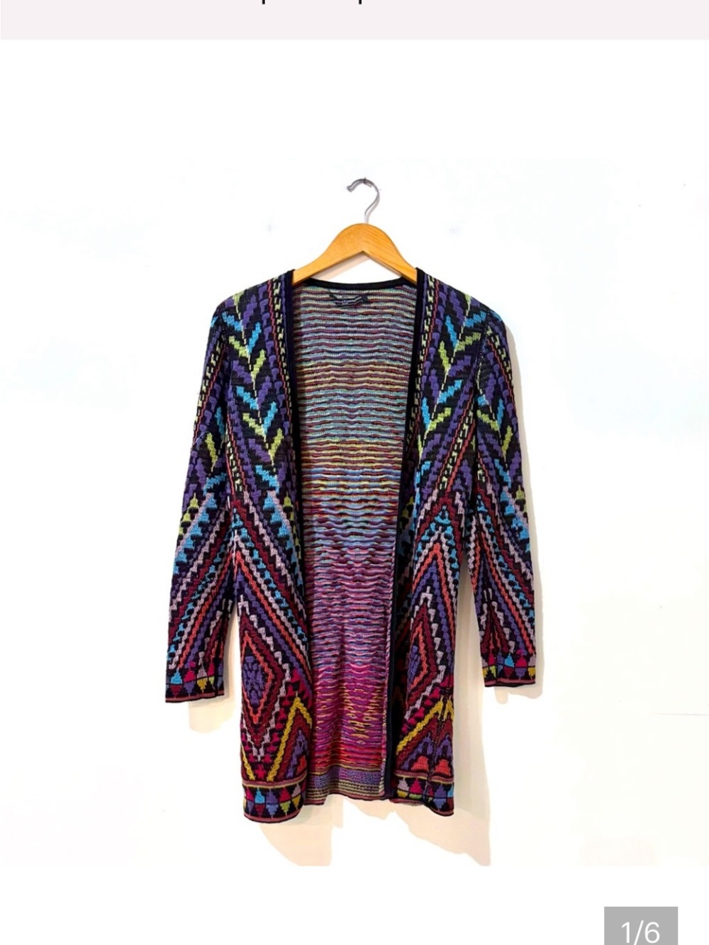 Peruvian Connection Multicolor Chevron & Geometric Open Cardigan